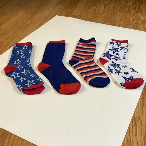 Socks 4 pr's Holiday Stockings. Solid blue is 13” from top to bottom Rest 12” - Picture 1 of 5